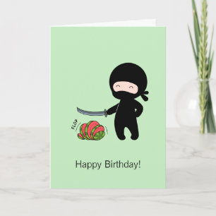 Cartão Tiny Ninja Cutting Watermelon Green Birday
