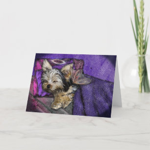 Cartão Tiny Yorkie anjo anjo halo arte memorial
