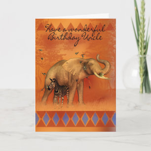 Cartão Tio Aniversário Com Borboleta Elefante E Ze