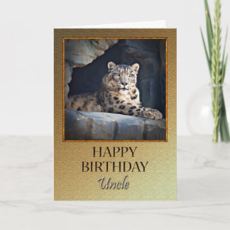 Cartão Tio Birthday com um leopardo de neve
