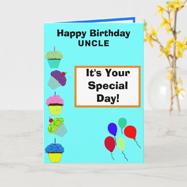 Cartão Tio Birthday Green Cupcake Tower FOTO (Flor Amarela)