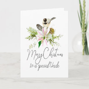 Cartão Tio de Pointsettia do Pássaro Chickadee de Natal 