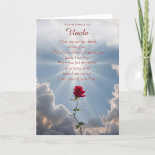 Cartão Tio Simpatia Condolência com Rosa vermelha Poem