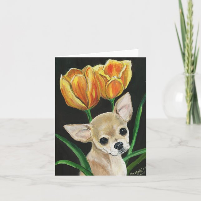 Cartão "Tip Toeing Thru The Tulips" Chihuahua Notecard (Frente)