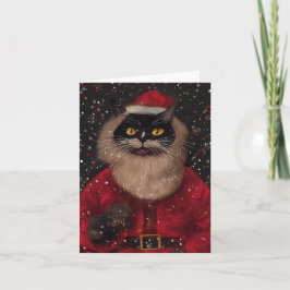 Cartão Tipo Louis Wain Cat Papai Noel de Natal