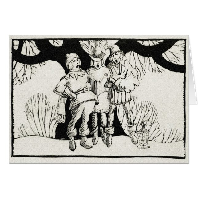 Cartão Tipo Woodblock, Carolers (Frente Horizontal)