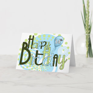 Cartão Tipografia 14 Birthday Blue and Green Trendics