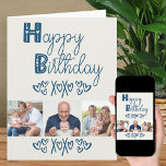 Cartão Tipografia de Portas Cóticas Cinza Azul 3 Foto Ani<br><div class="desc">Crie o seu próprio Cartão de Aniversário com 3 das suas fotografias favoritas. A design tem uma tipografia branca e engraçada, que é escrita com corações e rabiscos amorosos. O modelo de foto exibirá suas fotos em formato quadrado / instagram em uma simples colagem de strip de fotos. O dentro...</div>