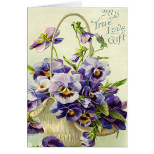 Cartão Tipografia roxa das flores dos pansies do lilac do