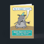 Cartão Tipsy engraçado o aniversário do Tapir<br><div class="desc">Este cartão de aniversário engraçado caracteriza Tipsy o Tapir, que gosta de obter sobre sua bebida e de se vangloriar sobre seu snout wiggly. ©2015 mandril Ingwersen</div>