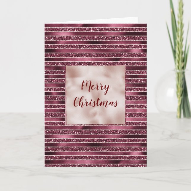 Cartão Tiras da Rosa vermelha Glam Burgundy Blush Glitter (Frente)