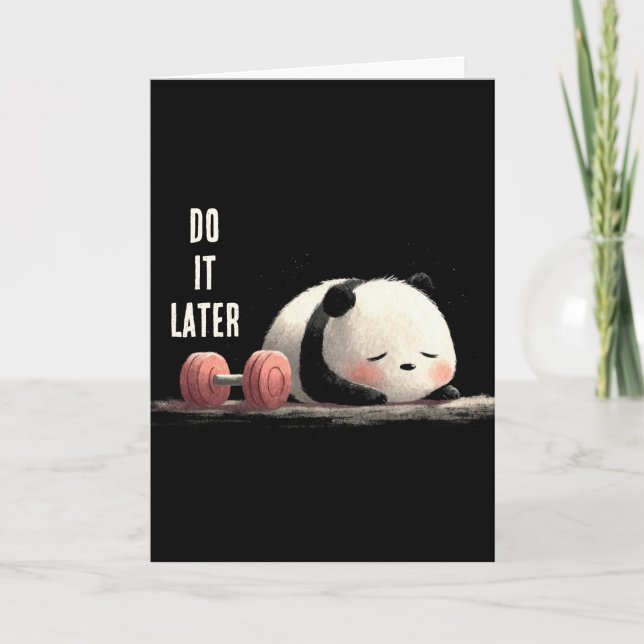 Cartão Tired Panda Gym – Cute Funny Workout Art (Frente)