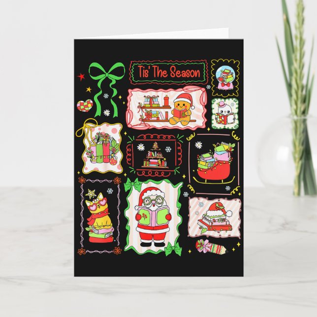 Cartão Tis The Season Christmas Gingerbread Santa Book Te (Frente)