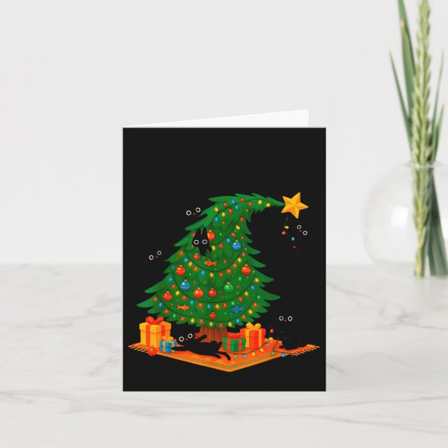 Cartão Tis The Season Christmas Tree Cute Black Cat Match (Frente)