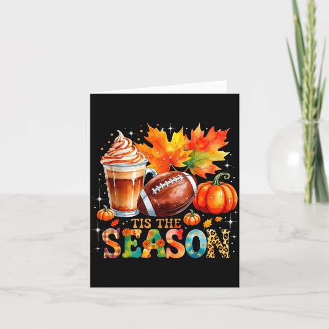 Cartão Tis The Season Fall Coffee Football Autumn Gift  (Frente)