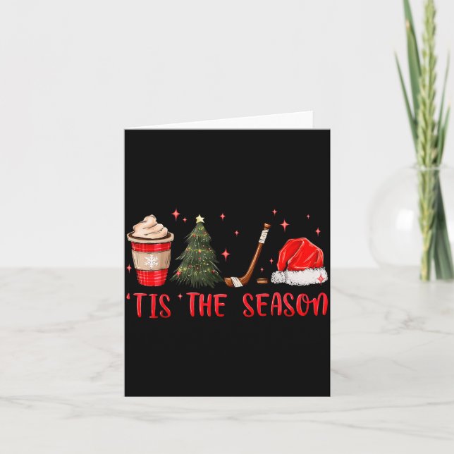 Cartão Tis The Season Hockey Coffee Xmas Tree Ice Hockey  (Frente)