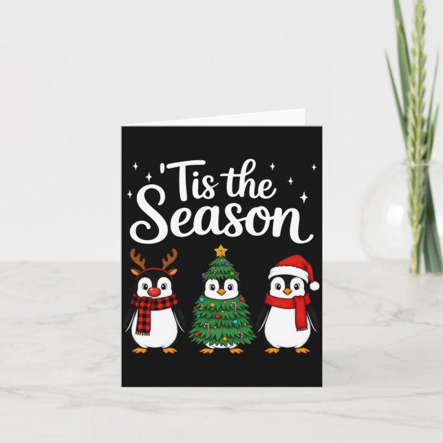 Cartão Tis The Season Penguin Christmas Santa Long Sleeve (Frente)