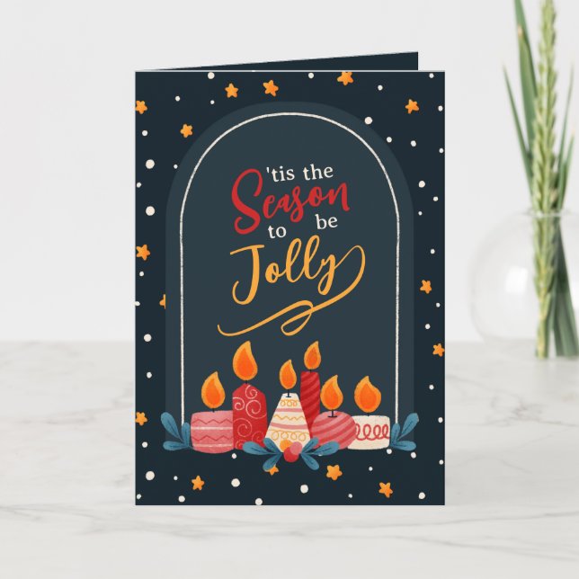 Cartão Tis the Season to Be Jolly Christmas Candle Card (Frente)