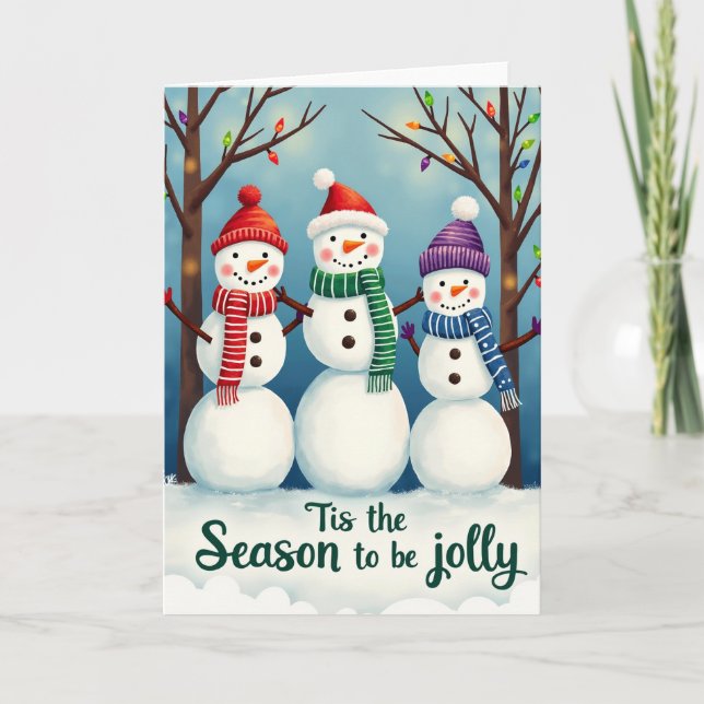 Cartão Tis the Season to be Jolly Snowmen Classic Holiday (Frente)