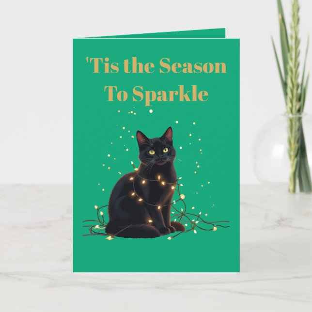Cartão Tis the Season To Sparkle Black Cat Entangled  (Frente)