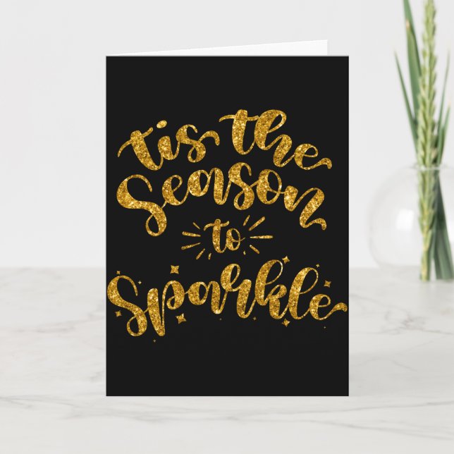 Cartão Tis The Season To Sparkle Gold Faux Glitter  (Frente)