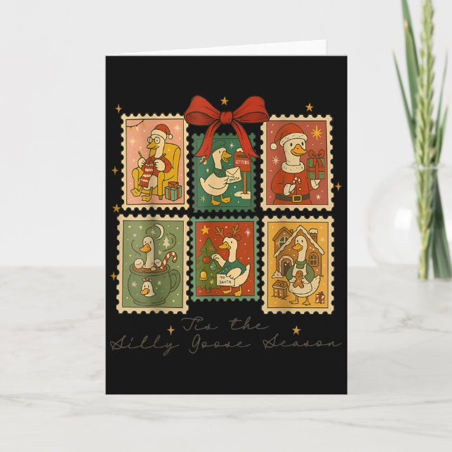 Cartão Tis The Silly Goose Season Christmas Stamps Retro  (Frente)