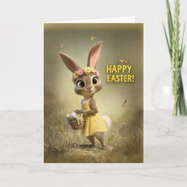 Cartão Title Adorable Easter Bunny with Basket and Flower