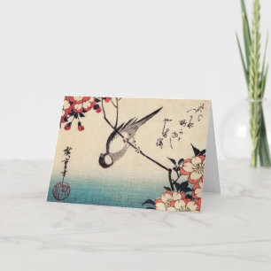 Cartão Titmice em um ramo da cereja, Hiroshige