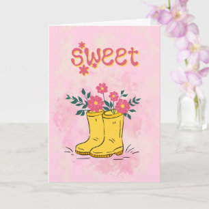 Cartão Título doce com Botas de Chuva Amarelas e Flores C