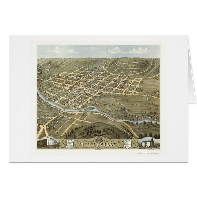 Cartão Titusville, mapa panorâmico do PA - 1871 (Frente Horizontal)