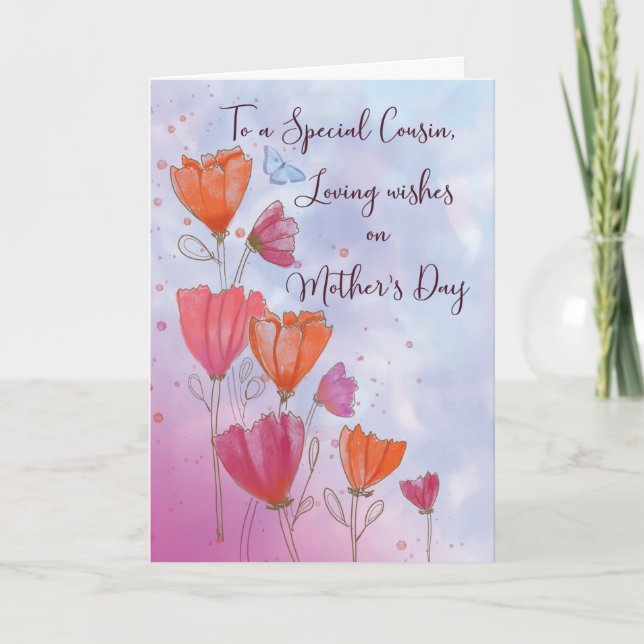 Cartão To Cousin Mothers Day Love with Orange and Pink Ca (Frente)