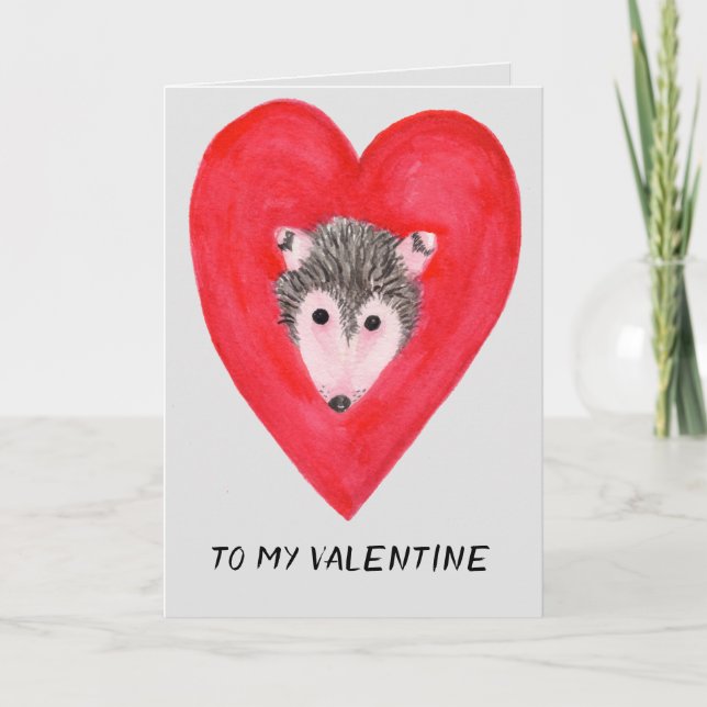 Cartão To My Valentine, Cute Possum Face in Red Heart (Frente)