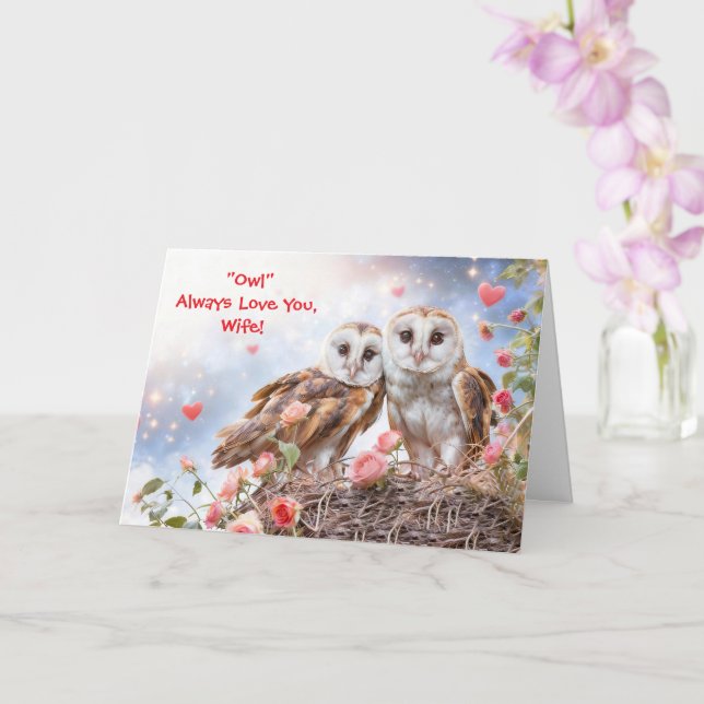 Cartão To Wife Cute and Fun Owl Valentines Day (Orquídea)