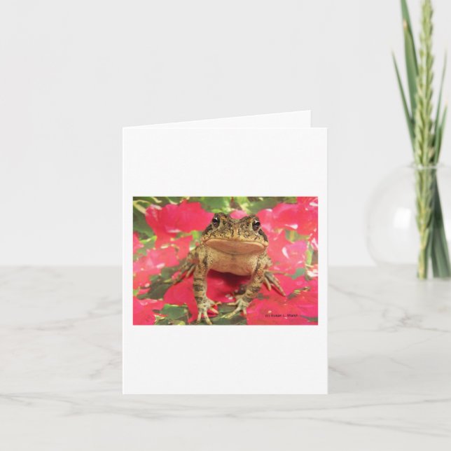 Cartão Toad frog standing up against bougainvillea back (Frente)