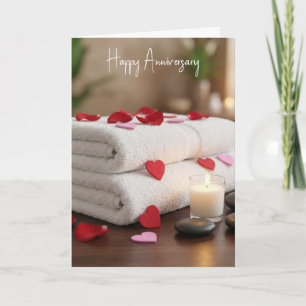 Cartão Toalhas de Spa de Aniversário com Corações