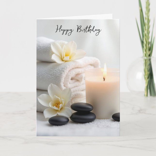Cartão Toalhas de Spa de Aniversário Com Flores de Magnól (Frente)