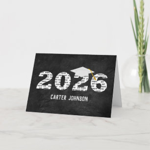 Cartão Toca de Formatura Branca 2026 Sobre Couro Preto