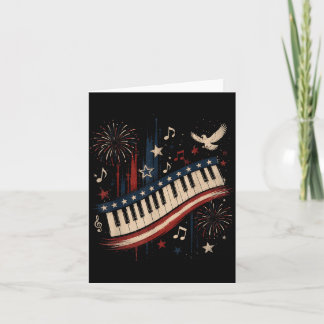 Cartão Toca Piano Engraçado Patriótico Bandeira EUA Fogos