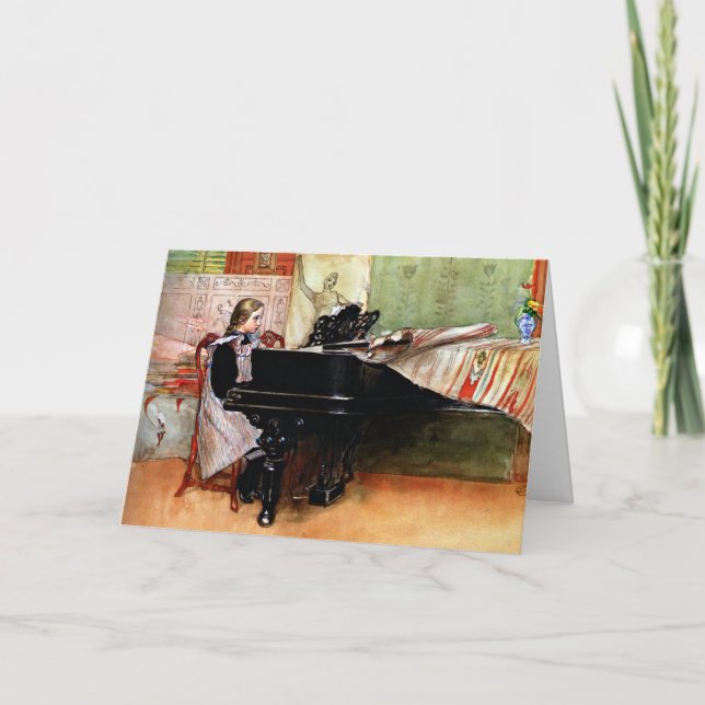 Cartão Tocando Escalas, pintura de Carl Larsson (Frente)