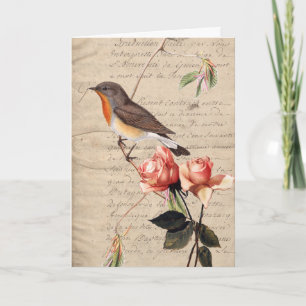 Cartão todas as ocasiões aves e rosas