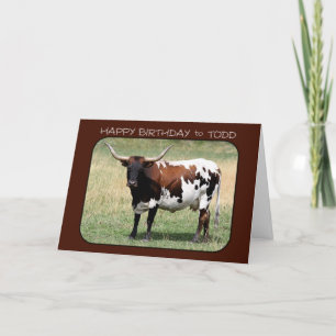 Cartão Todd Texas Longhorn Cow Happy Birday