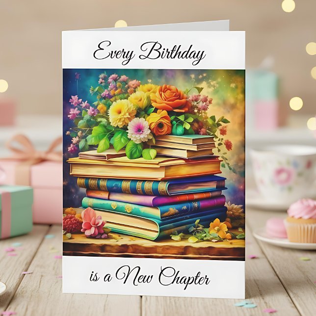 Cartão Todo aniversário é um novo capítulo | Livros Vinta (Criador carregado)