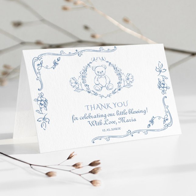 Cartão Toile Elegant frame Teddy urso Obrigado (Criador carregado)