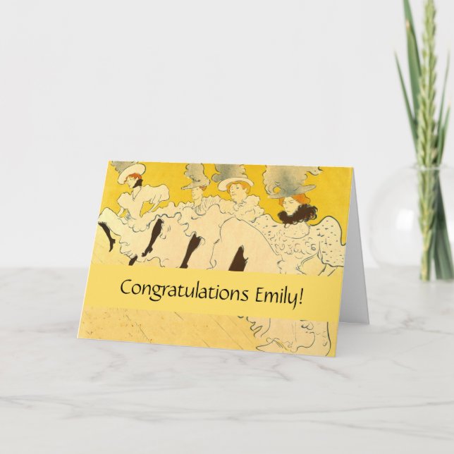 Cartão Tolouse-Lautrec Dancing Girls Yellow Poster Art (Frente)
