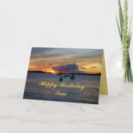Cartão Tom Happy Birthday Sailboats at Sunset