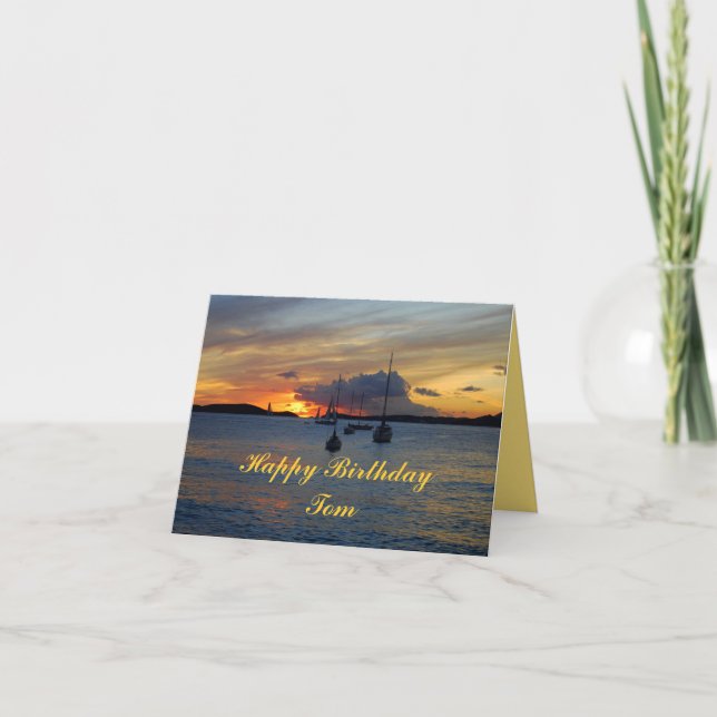 Cartão Tom Happy Birthday Sailboats at Sunset (Frente)