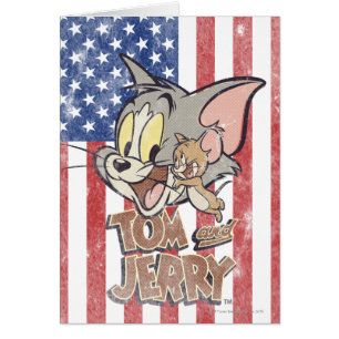 Cartão Tom & Jerry com bandeira dos EUA