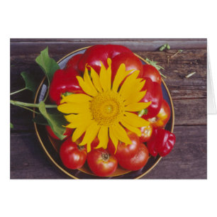 Cartão Tomates, pimenta vermelha, girassol - legumes