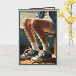 Cartão "Tomboy" com calções e tênis jeans fartados