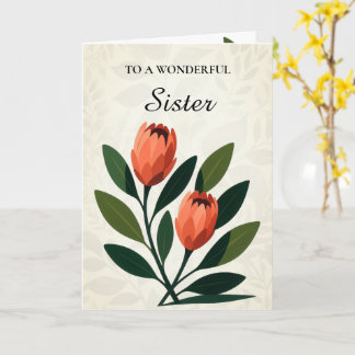 Cartão Tons Laranja Protea Minimalista Elegante Aniversár